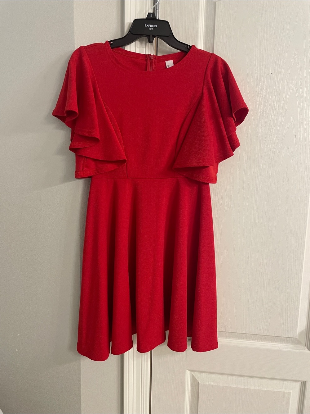 Amazon Red Flutter Sleeve Fit-and-Flare Dress